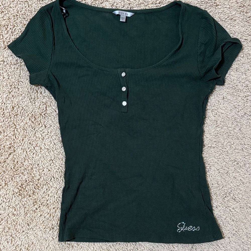 Guess Women's Dark Green Short Sleeve Top